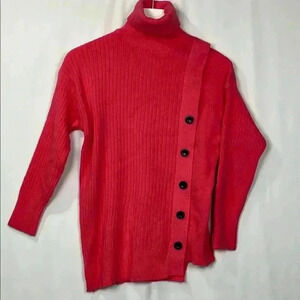 Womens Sweater Coral S/M Turtleneck Ribbed Texture 5 Button Placket Stretch Soft
